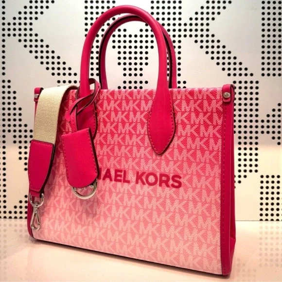 Michael Kors Mirella Small Ombré Signature Logo Crossbody Bag Dragonfruit - Picture 2 of 6